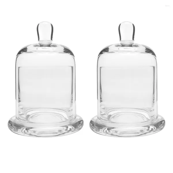Bougeoirs 2 ensembles verre cloche pot chandelier pour la maison cylindre conteneur couvercle porte-mariage ornement clair
