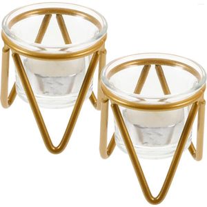 Kaarsenhouders 2 sets glazen kaarsen transparante jar cup creatieve container duidelijke voortreffelijke houder ijzer