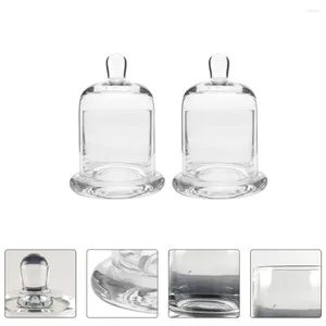 Candlers 2 SETS Glass Cloche Bell Dome Mini Food Conteneurs Gake Stand Afficher le couvercle de couvercle