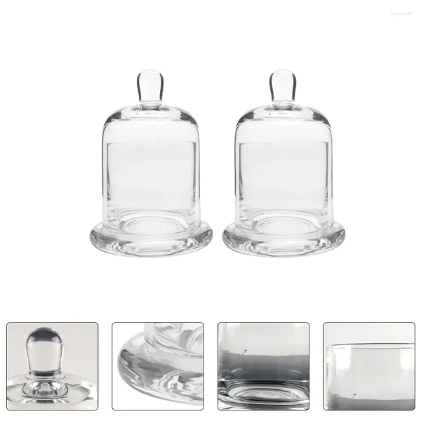Bougeoirs 2 ensembles moniteur verre cloche pot récipients alimentaires couvercles dôme affichage support de verre pots pour bougies