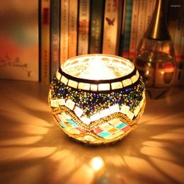 Kaarsenhouders 2023MOSAIC GLAS Candlestick Wedding Decoratie vakantie Verjaardagslamp gele golven