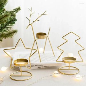 Kaarsenhouders 2024 Kerstdecor Home Iron Xmas Tree Creative Elk Metal Holder Candlestick Table Decoratie Ornamenten Gold