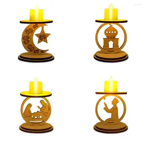 Bougeoirs 2024 Eid Mubarak DIY WOODER LOON LED HOLDER - Muslim Islamic Party Decor Supplies for Home Table Candlestick D1F4