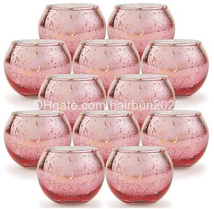 Bougeoirs 2 pouces rond LED verre mercure votif or ensemble de 12 livraison directe Oteue