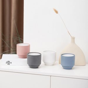 Kandelaars 2 stks 380 ml Maceramische potten Lege Ronde Soja Wax Jar Voor DIY Ceramic Geurende Kaarsen Container 9x9x9cm