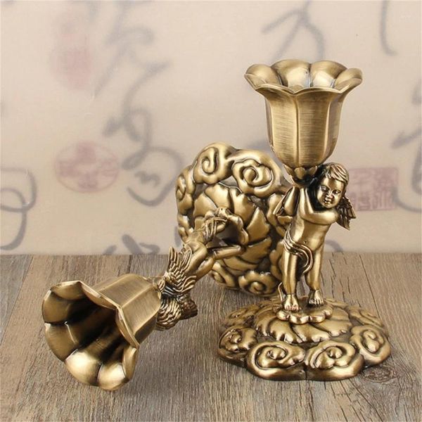 Candillas Titulares de velas 2 PCS Angel Vintage Candlestick Retro Statue Statue Stick Solos Accesorios de decoración de mesa