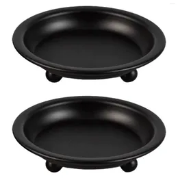 Bougeoirs 2pcs Pilier Compact Fer Parfumé Décor À La Maison Cadeaux Soucoupe Portable Style Titulaire Table Pièce Maîtresse Rond Noir Mat Rétro