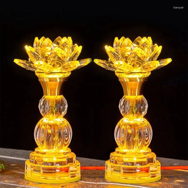 Bougeoirs 2 pièces chandelier simulé en cristal fournitures de temple bouddhiste salon décor à la maison sacrifice Feng Shui assurant la sécurité