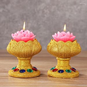 Candlers 2pcs Diamond Mountting Sleptder Tibetan Butter Lamp Buddhist Table Centorpiece Home Decorative Seat Lotus