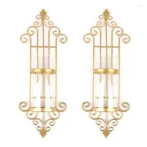 Candlers 2pcs European Antique Met Mur Murd Sconted Scone Hanging Iron Solder With Glass Top Tap Trearlestick Stand Dropship