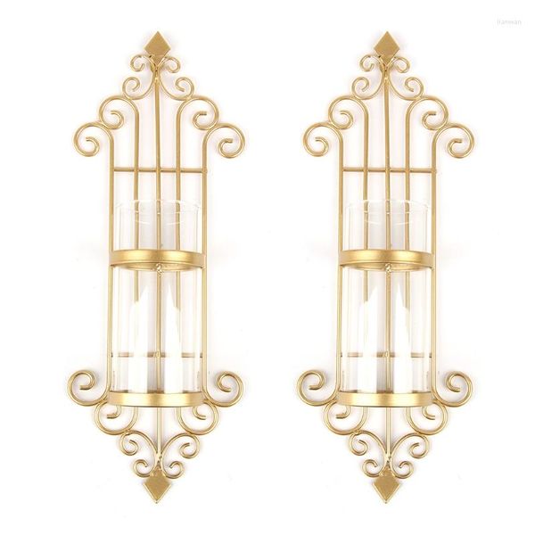 Bougeoirs 2 Pcs Style Antique Européen En Métal Monté Au Mur Scone Suspendu Porte-Fer Avec Coupe En Verre Rétro Photophore Chandelier Stand