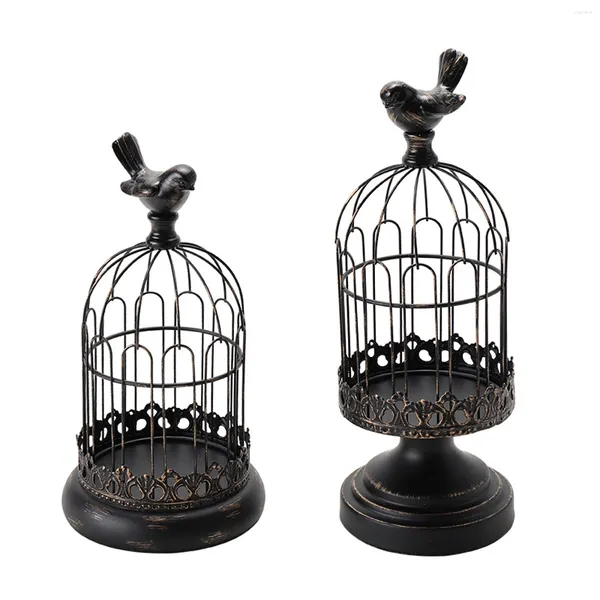 Bougeoirs 2 pièces gothique Table pièce maîtresse cadeau fête oiseau Cage support ensemble fer Art chandelier décor à la maison salon Vintage affichage