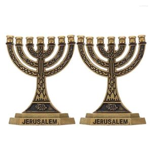 Candelabros 2 unids Israel Menorah 7-Branch Titular judío Relius Candelabrum Aleación Drop Entrega Home Garden Dhnbj