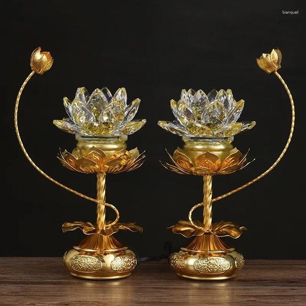 Bougeoirs 2 pièces lanterne Lotus en forme de fleur simulé chandelier fournitures de salle ancestrale prier pour la décoration de la maison du Temple de bon augure