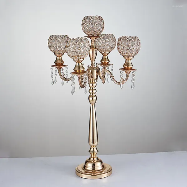 Bougeoirs en cristal romantique, 5 têtes/autocollant en cristal H82cm, pièce maîtresse de luxe, candélabre de mariage, 2 pièces/lot