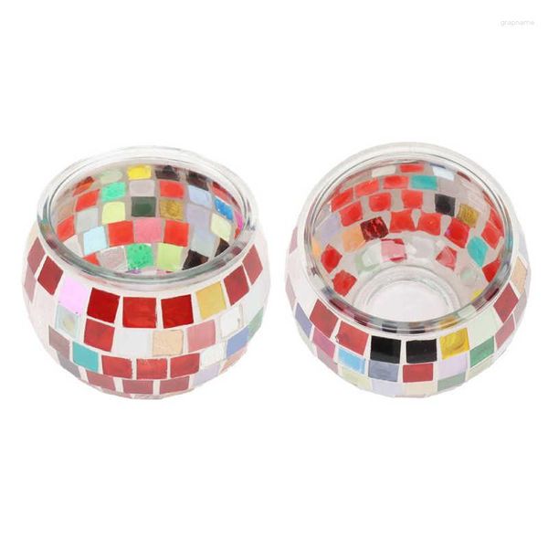 Bougeoirs 2PCS Mosaic Glass Tea Light Holder Romantique Deocrative Parfumé Pour Cadeau De Pendaison De Crémaillère