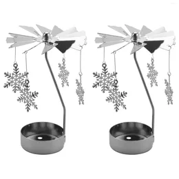 Portes de velas 2 PPC Spinning Candlestick Rotating Metal Snowflake Carrusel Té de té soporte Romántico para el hogar Decoración del hogar