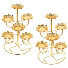 Candelabros 2 uds Vintage Lotus mantequilla lámpara soporte candelabro aceite Tealight templo candelabro Metal flor luz decorativa