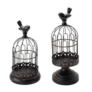 Kaarsenhouders 2 stks bruiloft Iron Art Candlestick Slaapkamer Party Vintage Gothic Home Decor Gift Living Room Bird Cage Holder Set Display