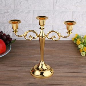 Candlers 3 Arms Metal Holder European Style Candelabra Wedding Candlestick Home Decor (Gold)