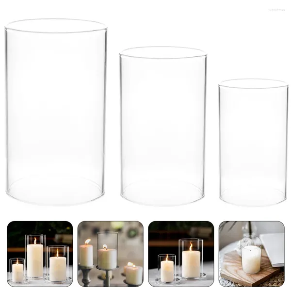 Soportes de velas 3 PCS Cilindro Suministro Suministros decorativos de vidrio Decoración Abierta Goldia transparente Clear Desktop Velas cónicas Luz de té de té