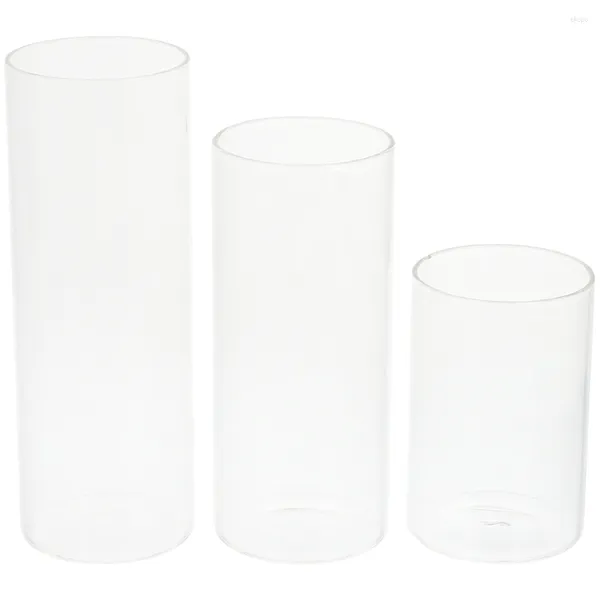 Bougeoirs 3 pièces tasse transparente vases cylindriques transparents petit support fleur séchée cristal verre photophore vide