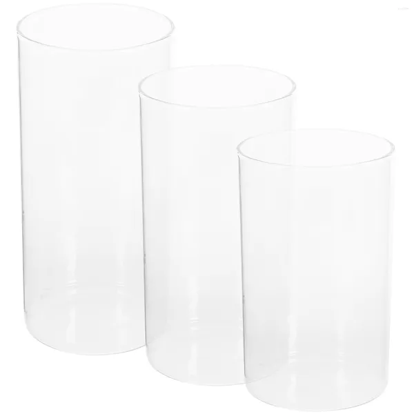 Bougeoirs 3 pièces support en verre coupe-vent nuances claires pour bougies pilier bâtons de lampe couvercle de cylindre