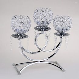 Bandlers 36cm (14.17 pouces) Holder votif en cristal Candelabra 3 bras pour les centres de table de table de mariage Silver / Gold