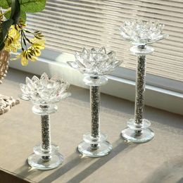 Bandlers 3pcs Glass Lotus Flower Holder Votive Stands Desk Decoration