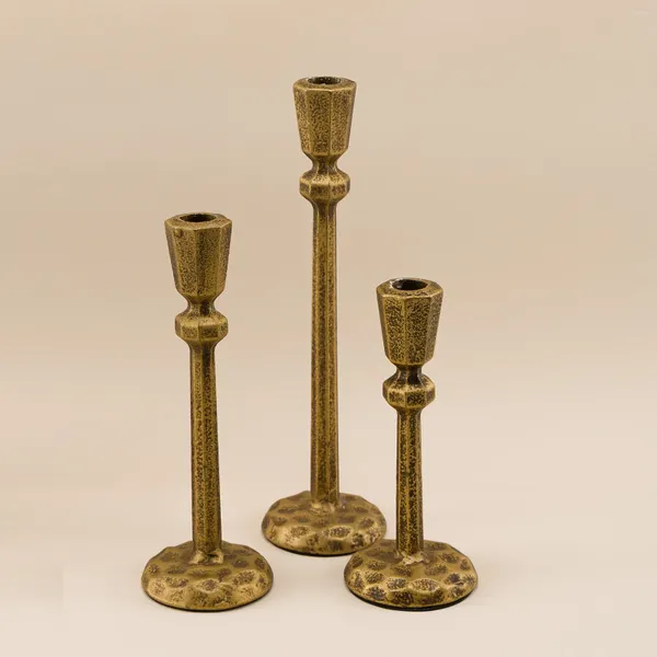 Bougeoirs 3 pièces or conique métal fer antique laiton chandelier manteau cheminée table à manger salon pâques forgé à la main