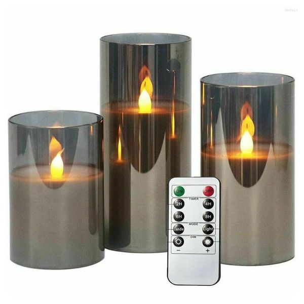 Bougeoirs 3 pièces LED Simulation télécommande électronique support en verre sans flamme lumière chaude décoration de vacances