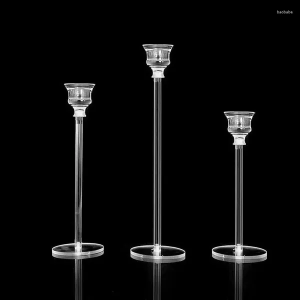 Partes de velas 3pcs/set Crystal Candlestick Acrílico Mesa de comedor de acrílico Soporte de cabezal individual para centros de mesa de decoración de la fiesta de bodas