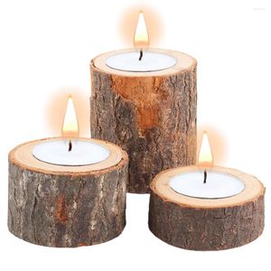 Bandlers 3pcs / Set Wooden Stand Tea Light for Rustic Wedding Party Birthday Holiday