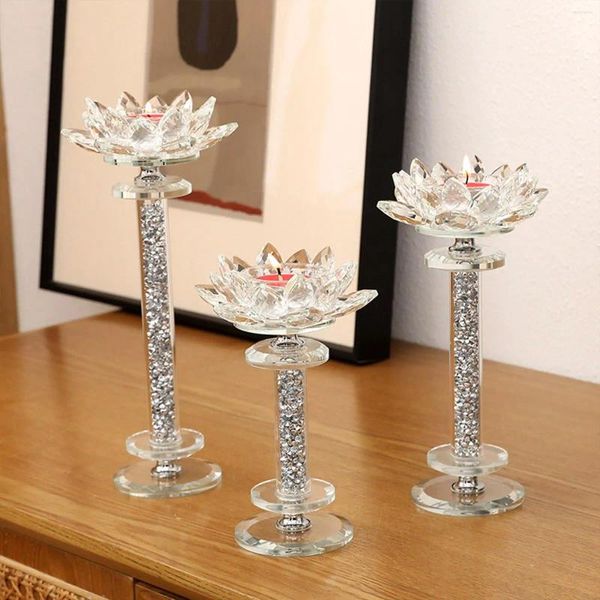 Candlers 3x Clear Glass Lotus Flower Solder Votive Stands Candlestick Tealight for Party Wedding Home Decor