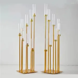 Kaarsenhouders 4/5/10 stcs 8 koppen metalen kandelabra weg lood tafel middelpunt Gold Candelabrum Stand Pillar Candlestick Weddin