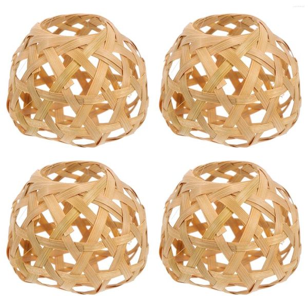 Bandlers 4 PCS Table Decor Small Bamboo Cage avec des yeux hexagonaux à tisser des yeux tissés à la lampe à la main Branches de remplacement à la main Lantern