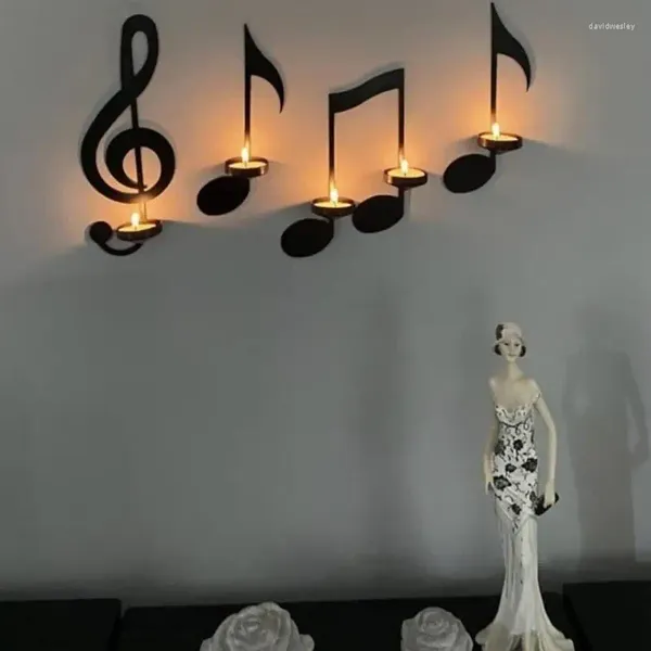 Candelabros 4 unids Nota musical Wall Sconce Holder Crafts Treble Clef Cuarto Doble Decoración Regalos Decoración para el hogar Piano