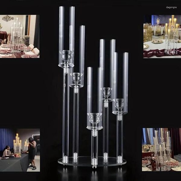 Candelabros 5/10 PCS 5 cabezas Candelabro acrílico Decoraciones del centro de bodas con pantalla adecuada para