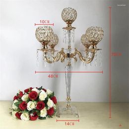 Candelas de velas 5 brazos acrílicos candelabras claros con colgantes de cristal matrimonio Centralos de mesa de boda de velas decoración del hogar