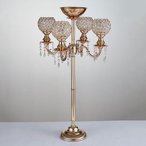 Castiçais 5 Braços Candelabros de Cristal Candelabro de Casamento com Linda Tigela de Flores Metal Decoração de Natal 10 Pçs