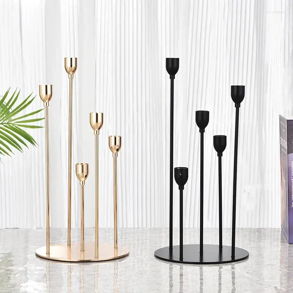 Candelabros Soporte de metal de 5 cabezas Oro Negro Lujo Estilo europeo Candelero Soporte Boda Navidad Decoración de mesa para el hogar