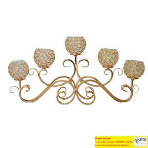 Bougeoirs 5 Têtes Support En Métal OrArgent Plaqué Chandelier Cristal Table Candélabres Maison El Mariage Centres De Table Décoration