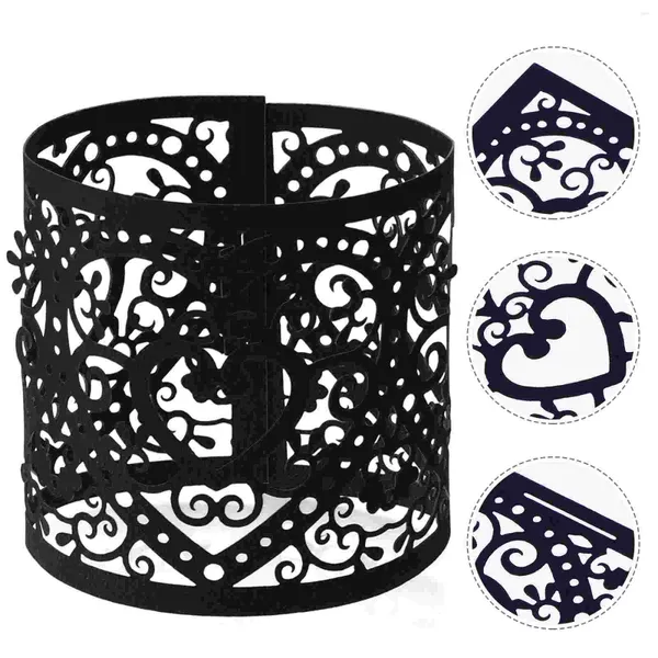 Bougeoirs 50 pièces LED nuances coeur creux papier abat-jour lumières électroniques emballages décoration de table (noir)