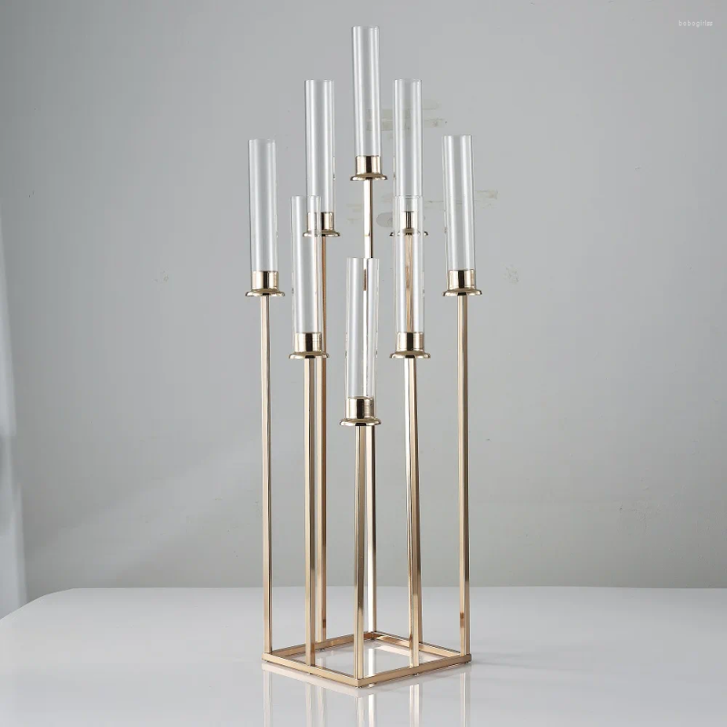 Ljushållare 5st 10st 8heads 9heads Gold Akrylhållare Pelar Candles Metal Stand for Wedding Stage Decoration Walkway