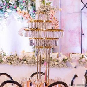 Kandelhouders 5 stks cm/70 cm/120 cm) bruiloft centerpieces vaas voor tafels hoge metalen gouden vazen met kristal kunstmatige bloemstandaard
