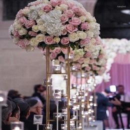 Candelabros 5 uds) Suministros de boda al por mayor pieza central soporte de flores de hierro dorado con soporte Qq244
