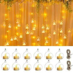 Bougeoirs 6/12 pièces Mini photophore en verre suspendu Globe bougeoir avec bougie LED pour la décoration d'arbre de fête de mariage 231010