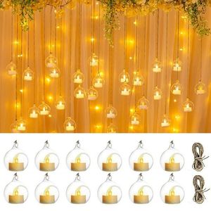 Bougeoirs 6/12 pièces Mini porte-bougie chauffe-plat en verre suspendu avec LED pour décoration d'arbre de fête de mariagebougie