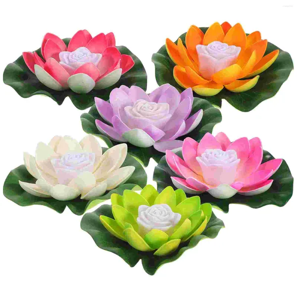 Bougeoirs 6 pièces lampe Lotus flottant sur l'eau piscine extérieure lumière décorative souhaitant des lumières de fleurs lampes LED