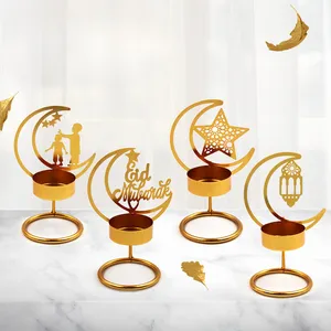 Bandlers 6pc Islamic Ramadan Décoration Moon Chandelier Golden Hollow Metal Tealight Home Home Living Room Ornements
